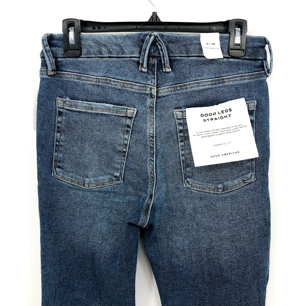GOOD AMERICAN Good Straight Ripped Ankle Jeans Size 29 US 8 Indigo Blue NWT