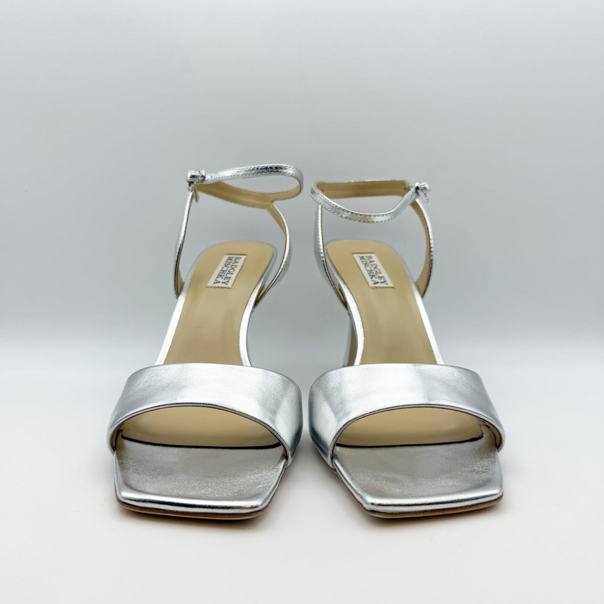 Badgley Mischka Women's Cady Sandals 9.5 Silver Leather Square Toe High Heel NIB