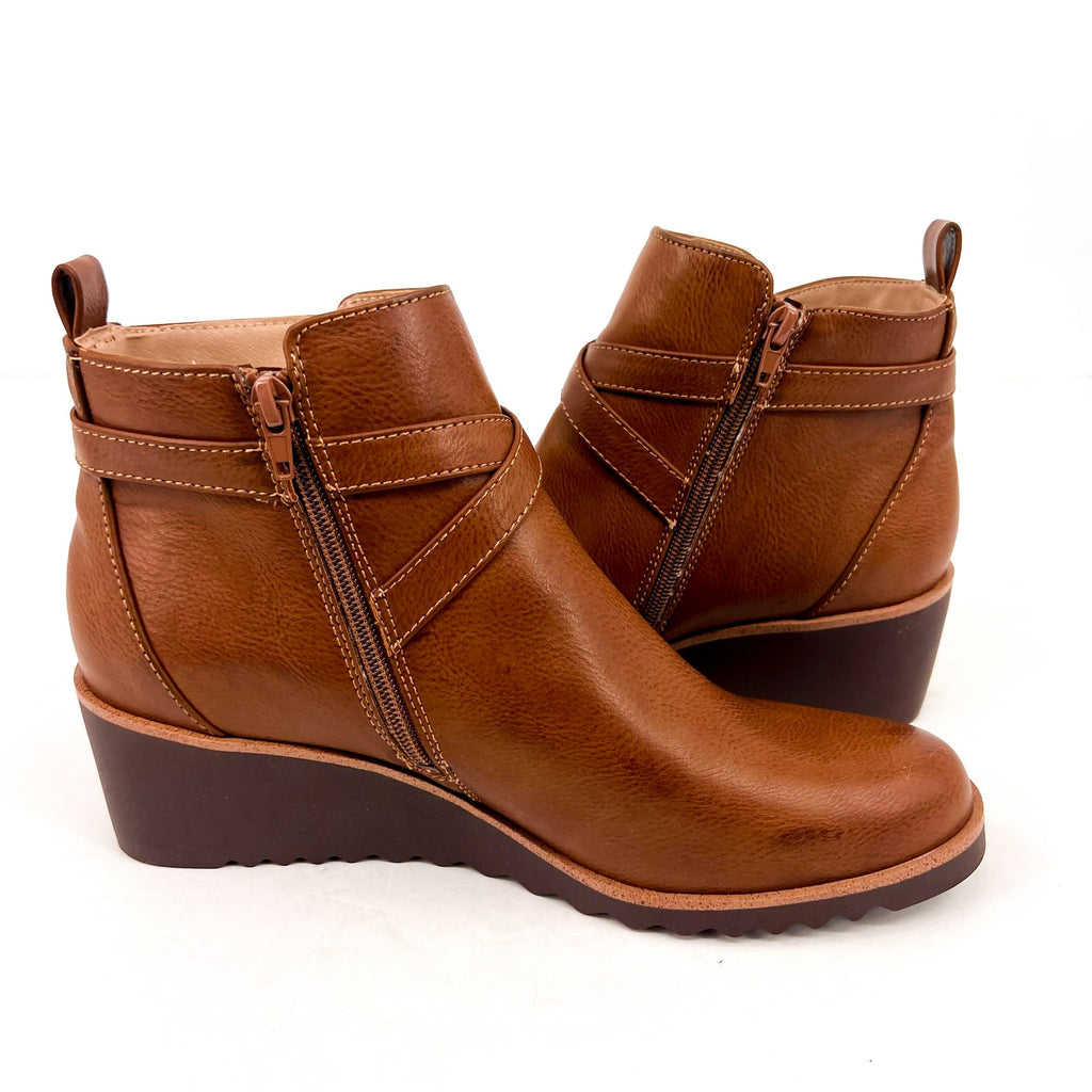 LIFESTRIDE Zinfandel Wedge Ankle Booties Size 11 Whiskey Brown Faux Leather NWOB