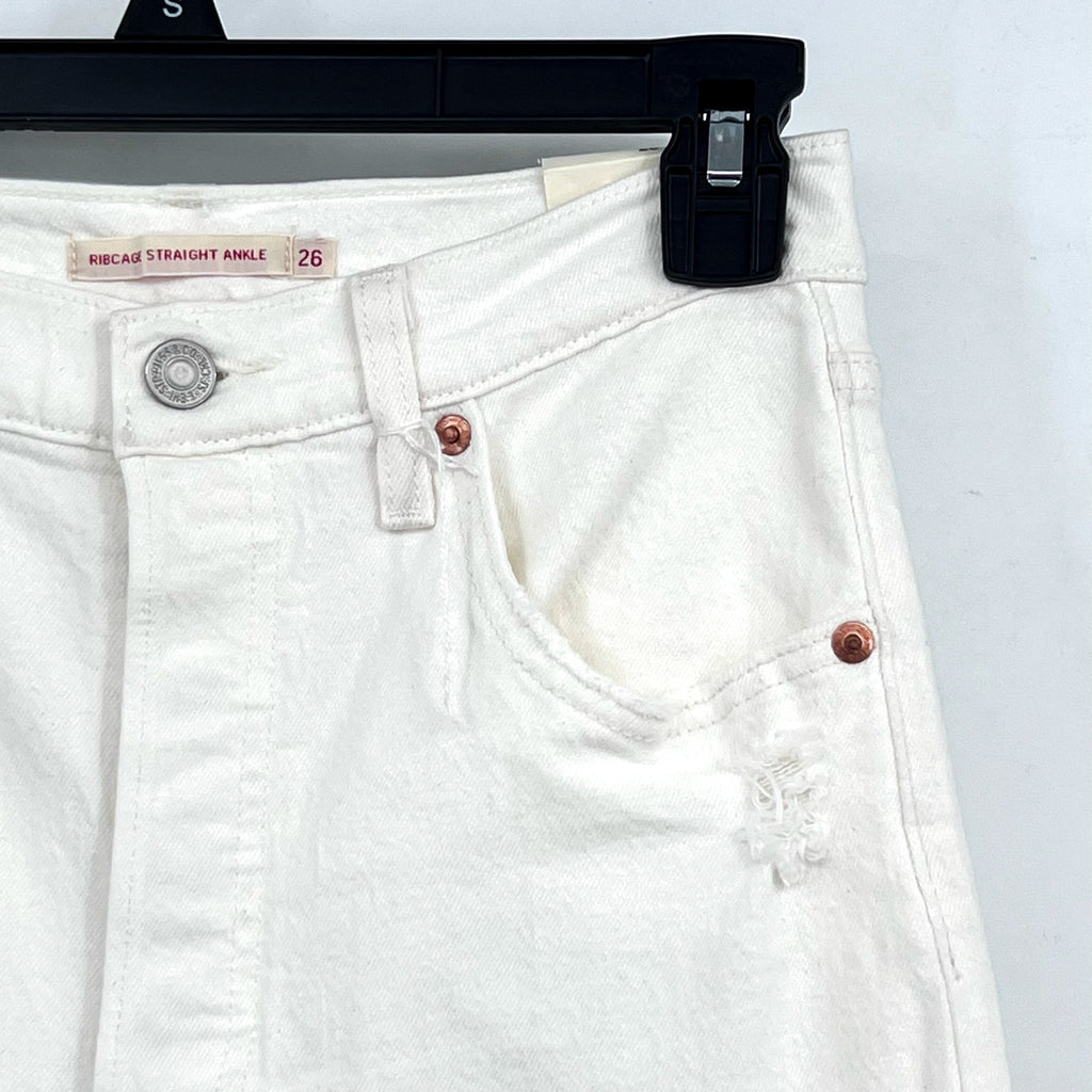 LEVI'S Women's Ribcage Straight Ankle Jeans 26x27 US 2 Cloud White 726930076 NWT