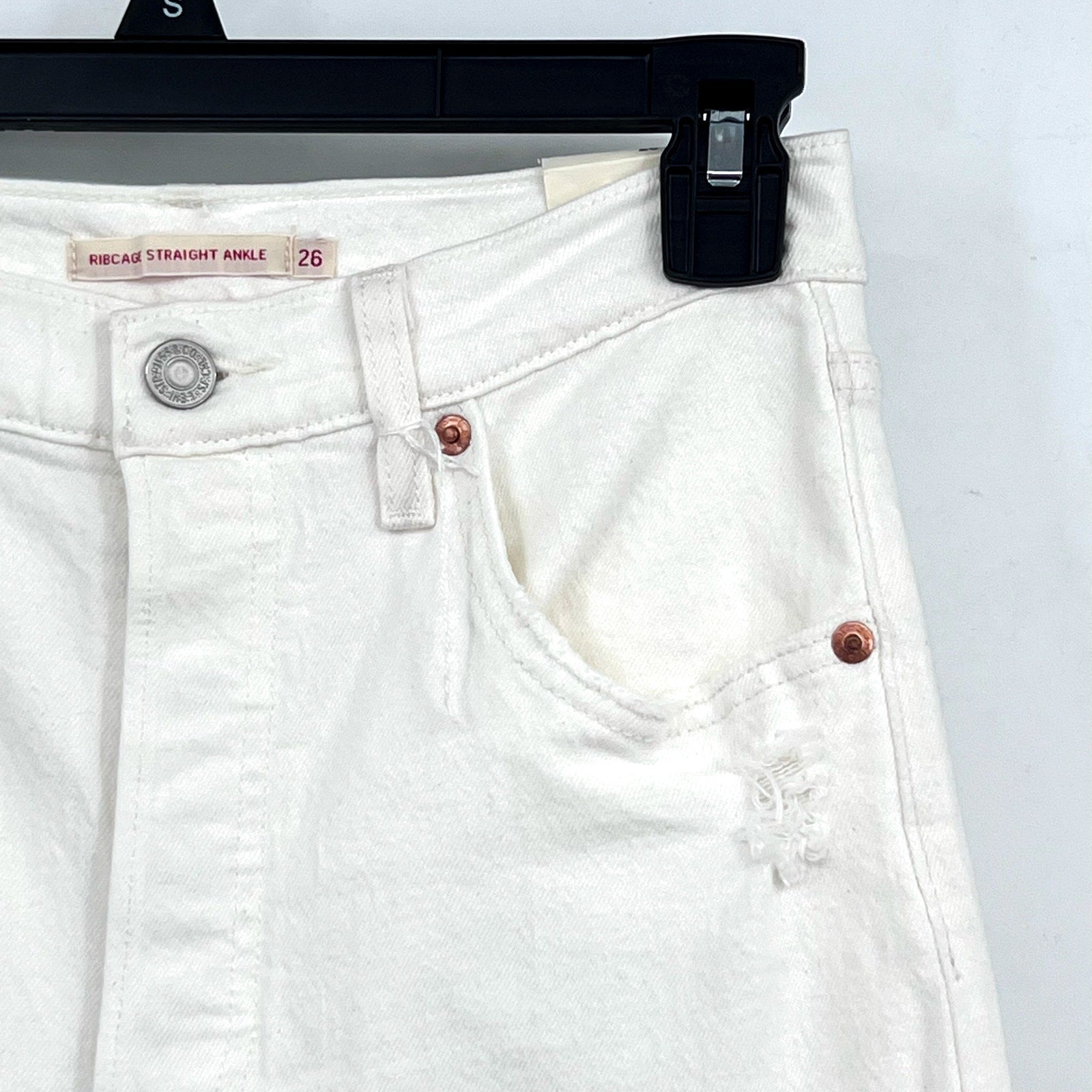 LEVI'S Women's Ribcage Straight Ankle Jeans 26x27 US 2 Cloud White 726930076 NWT