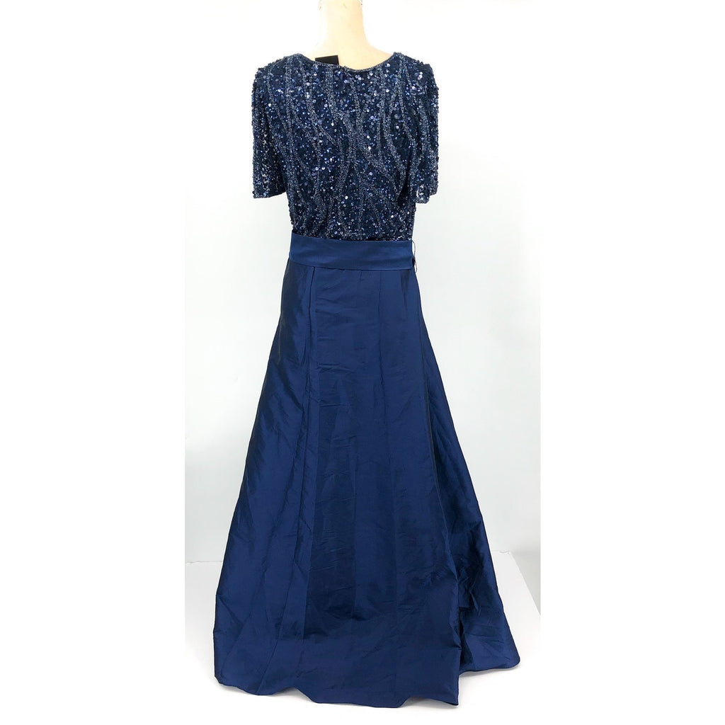 PISARRO NIGHTS Beaded Sequin Taffeta Skirt Gown 18W Navy Blue NWT