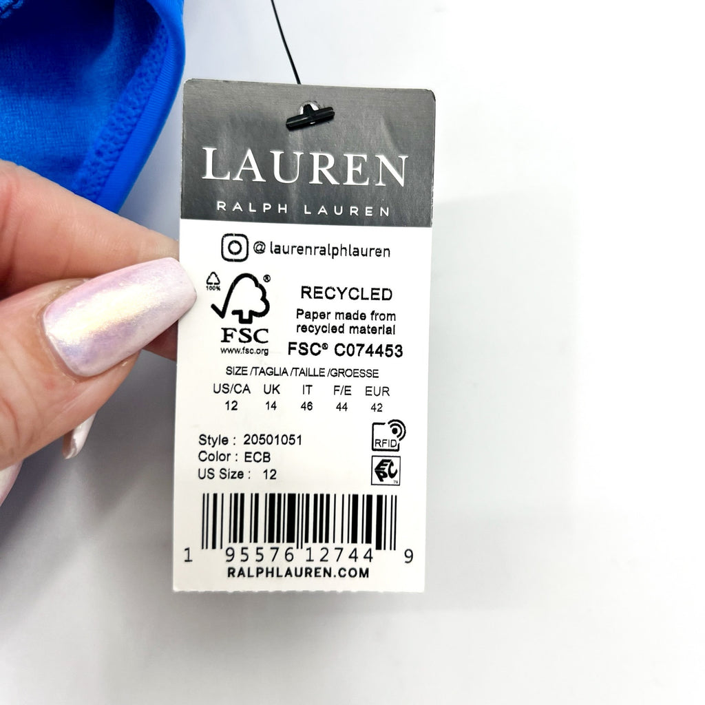 LAUREN RALPH LAUREN Macrame-Ring Hipster Bikini Bottoms Size 12 Blue NWT