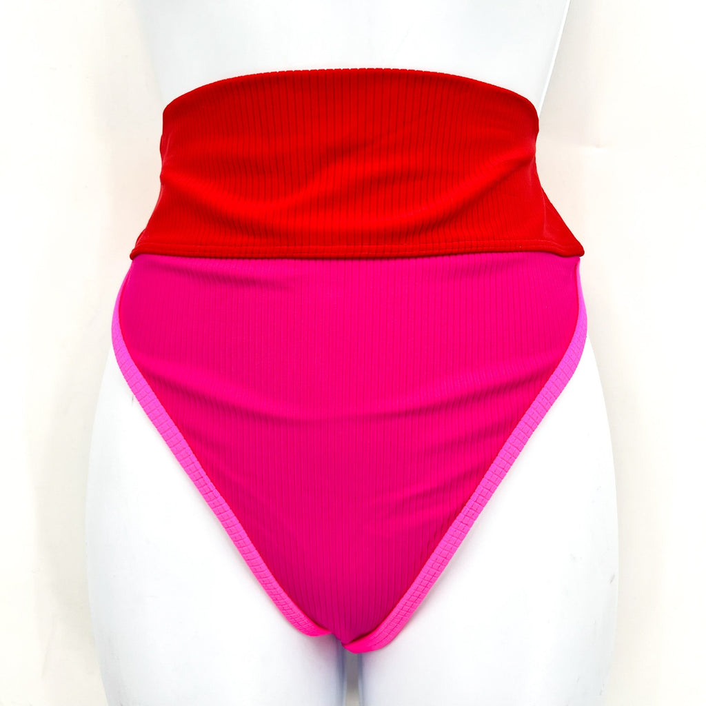 BEACH RIOT Emmy High Waist Bikini Bottom Large Fuchsia Red Neon Pink NWT