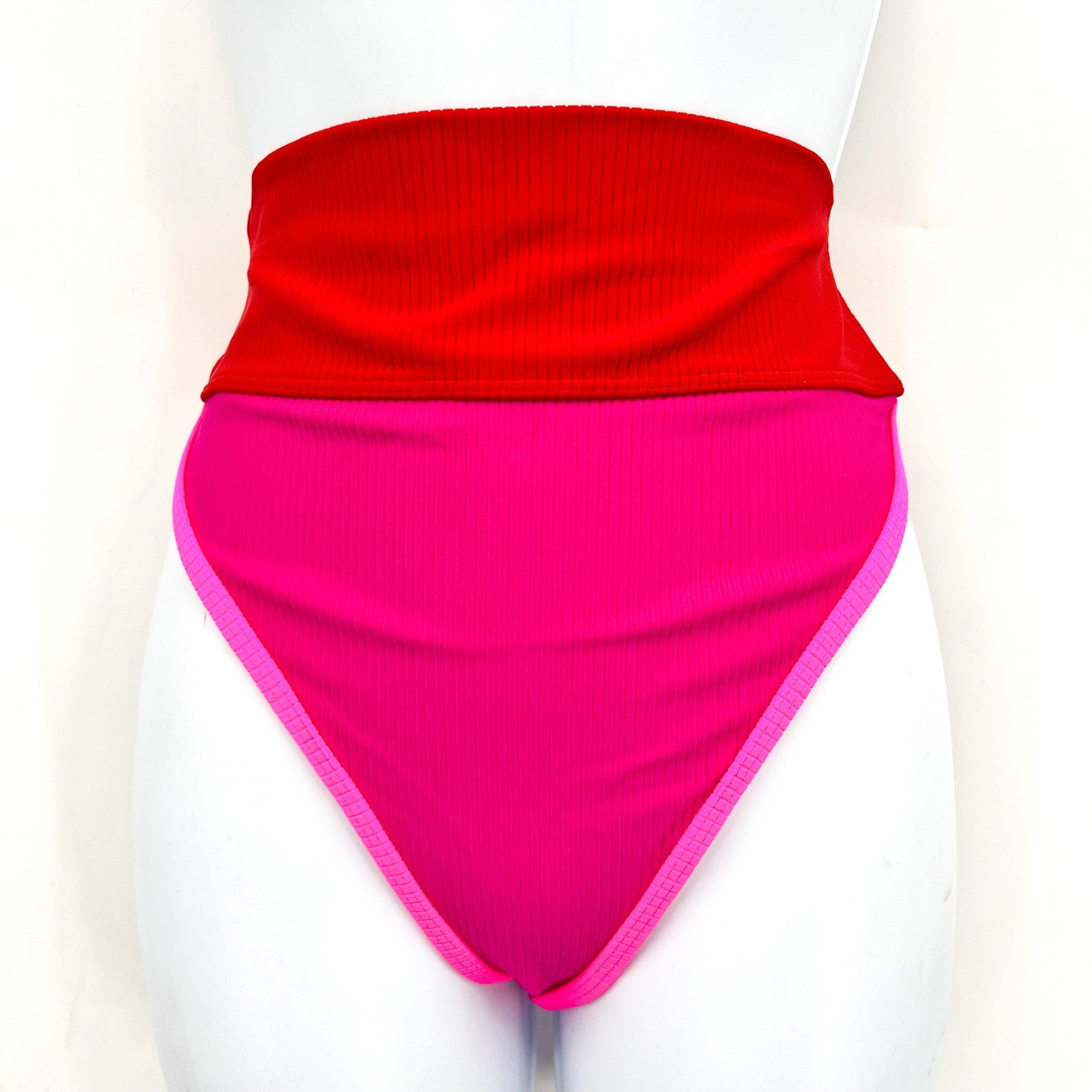 BEACH RIOT Emmy High Waist Bikini Bottom Large Fuchsia Red Neon Pink NWT