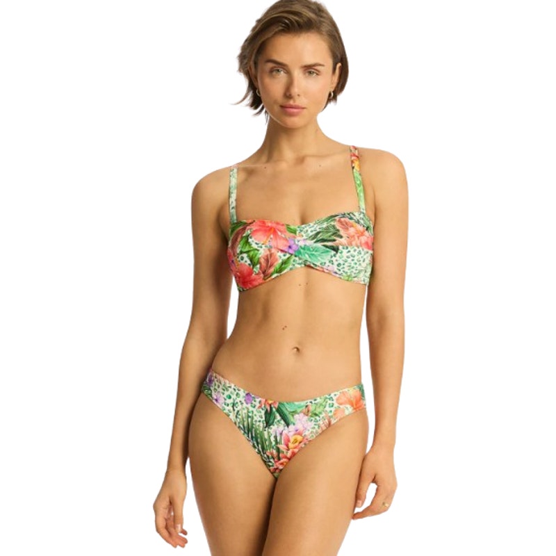 SEA LEVEL SWIM Dolce Twist Bandeau Bikini Top Size 6 Green Multi Print NWT