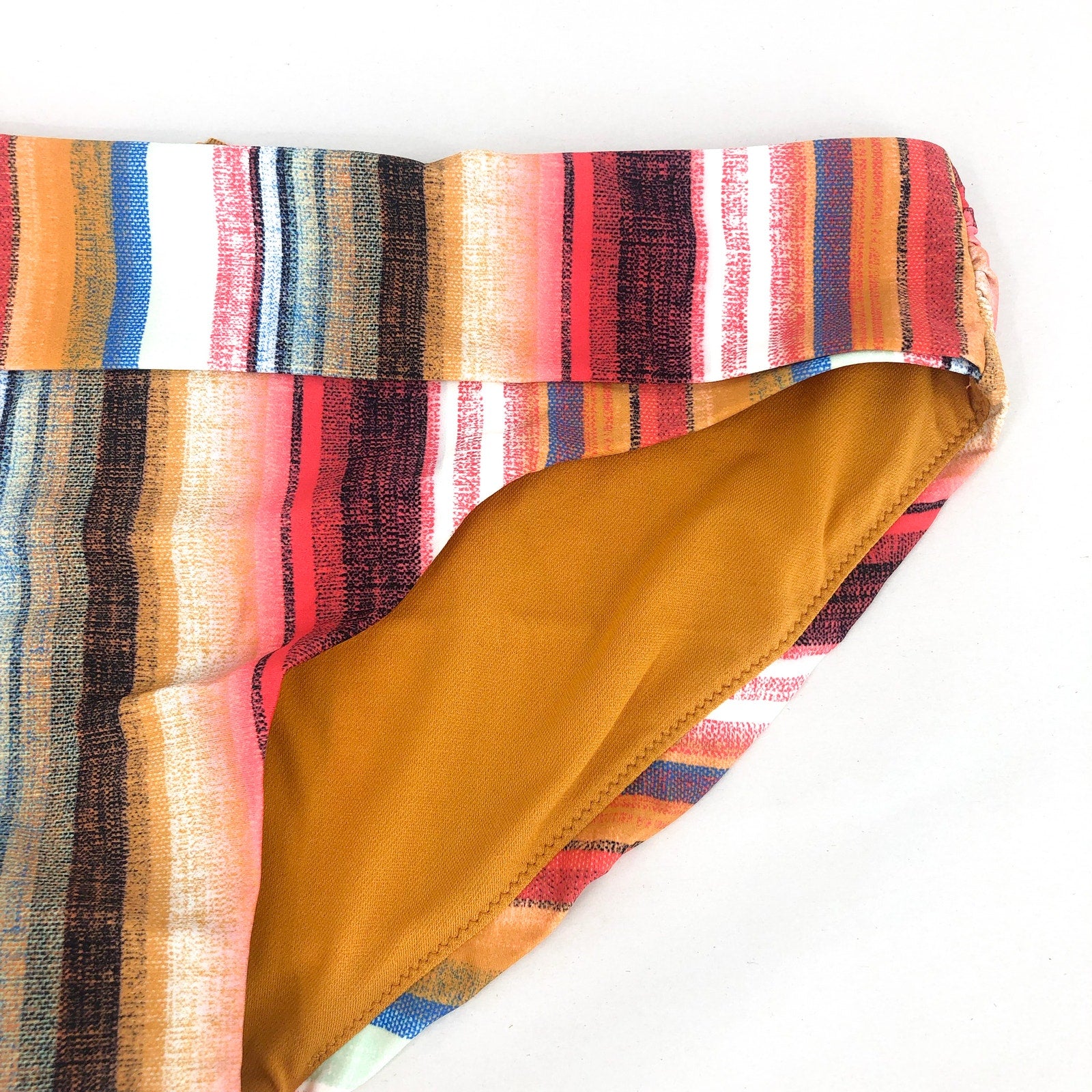 PRANA Women's Marta Bikini Bottoms Large Gold Baja Stripe Hipster NWT