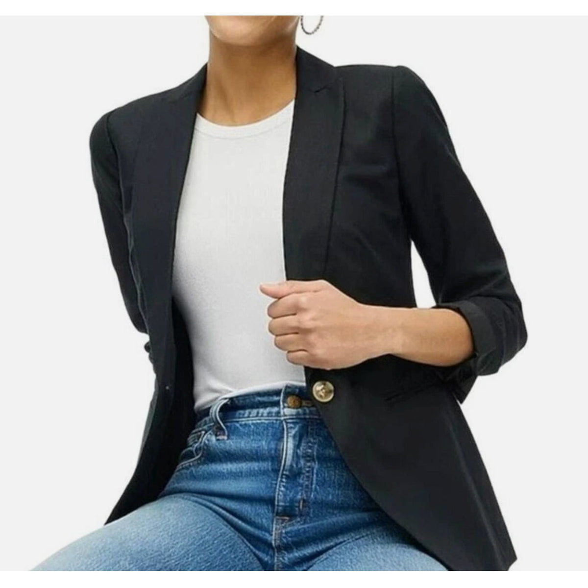 J.Crew Womens One-Button Holland Blazer Size 14 Black Linen-blend AL222 NWT