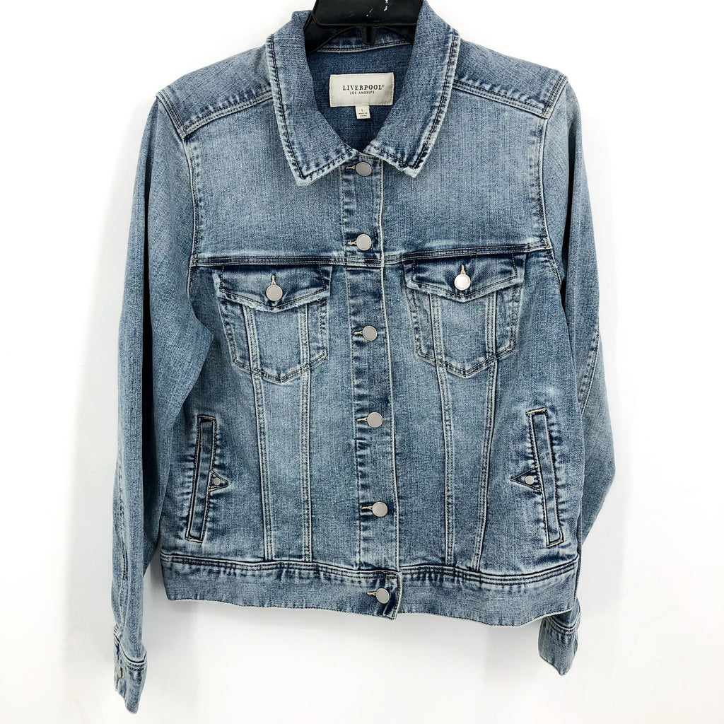 LIVERPOOL Women's Classic Trucker Jean Jacket Large Cabrillo Blue Denim NWT