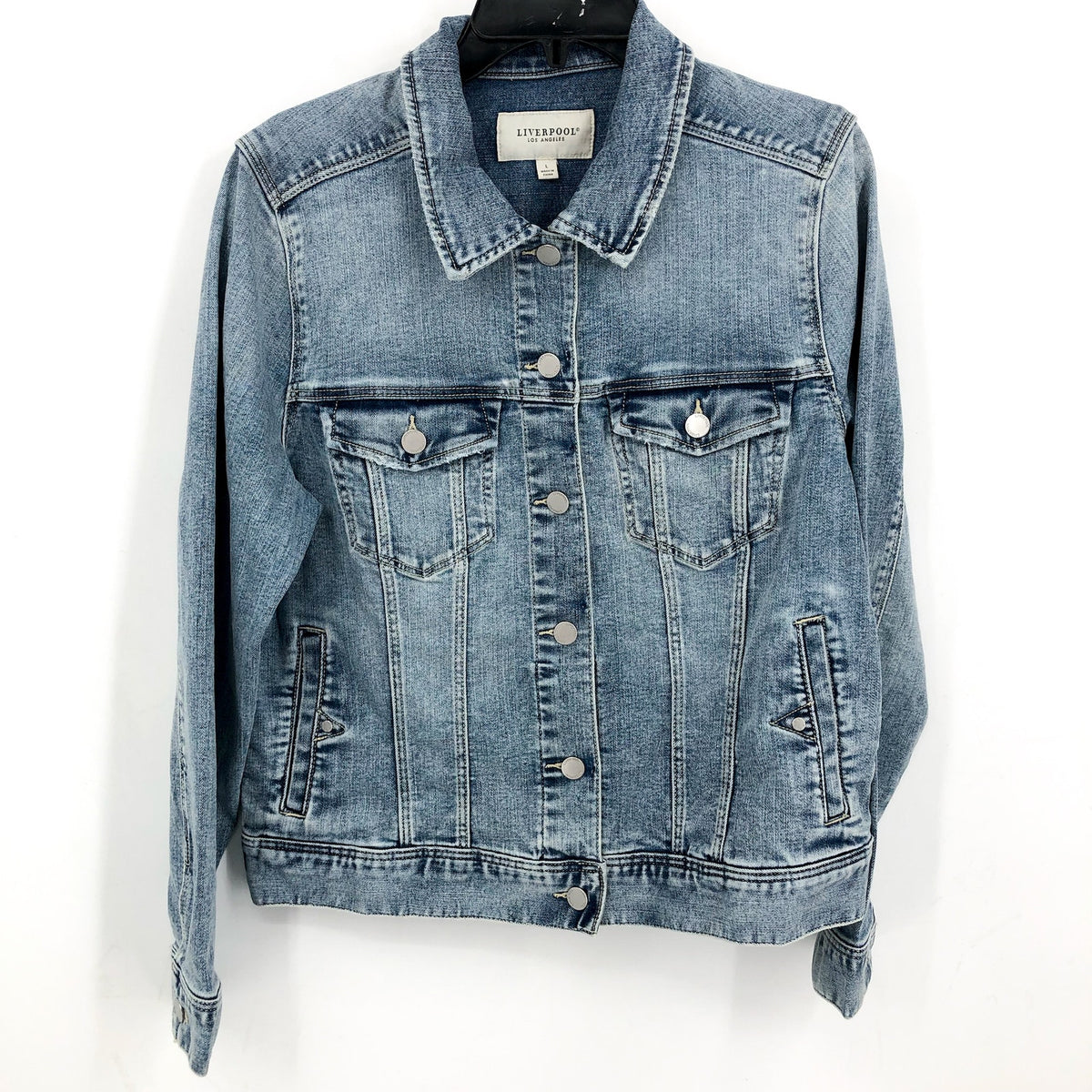 LIVERPOOL Women's Classic Trucker Jean Jacket Large Cabrillo Blue Denim NWT