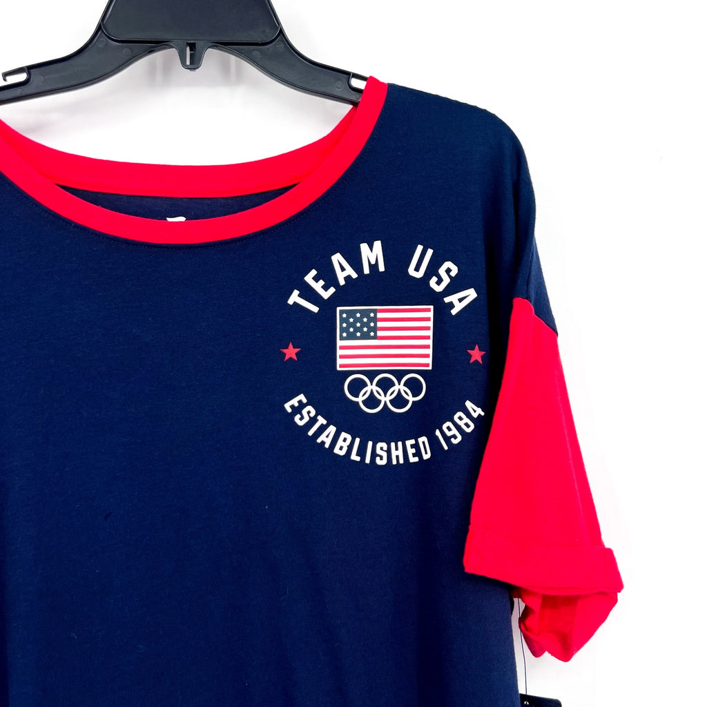 FANATICS Womens Team USA Circle Badge Cropped T-Shirt XL Navy Blue Red NWT