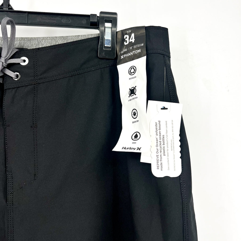 HURLEY Men's Phantom-Eco One & Only Boardshorts Size 34 LARGE Black 18" NWT