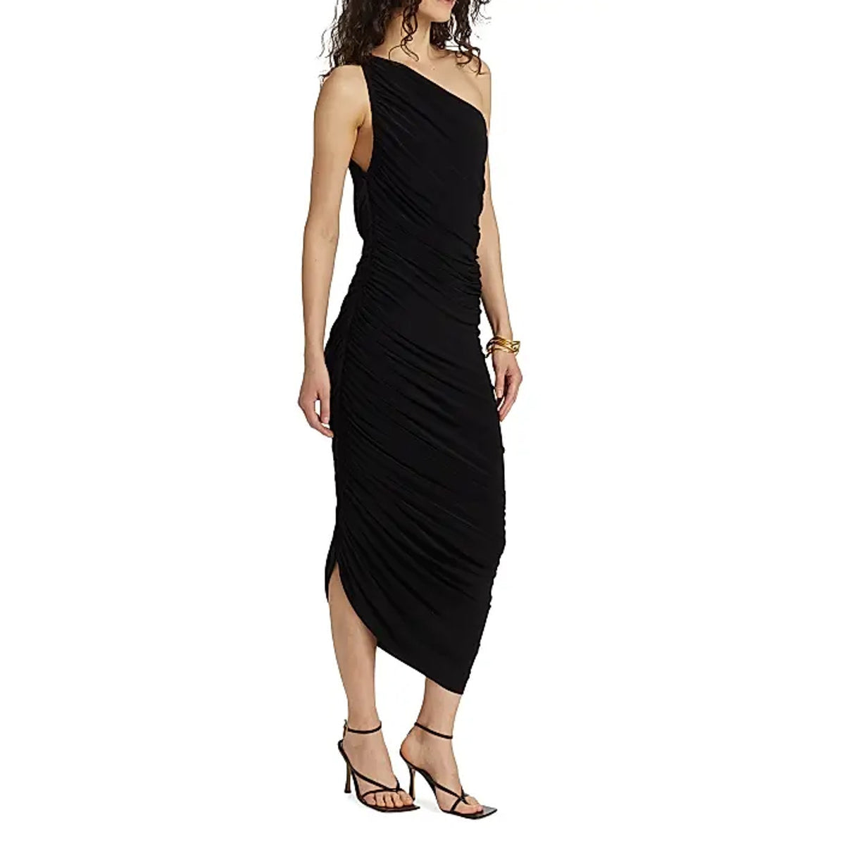 NORMA KAMALI Women's One Shoulder Diana Gown Large Black Asymmetric NWOT