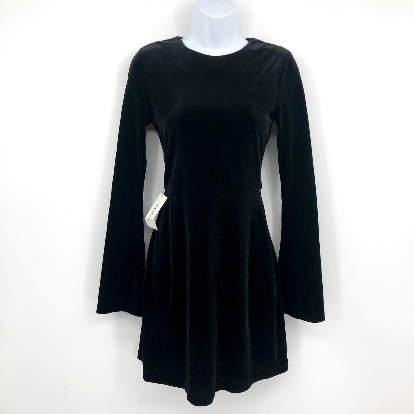 BARDOT Women's Kasra Velour Mini Dress XS US 2 Black Bell Sleeves Cut Out NWT