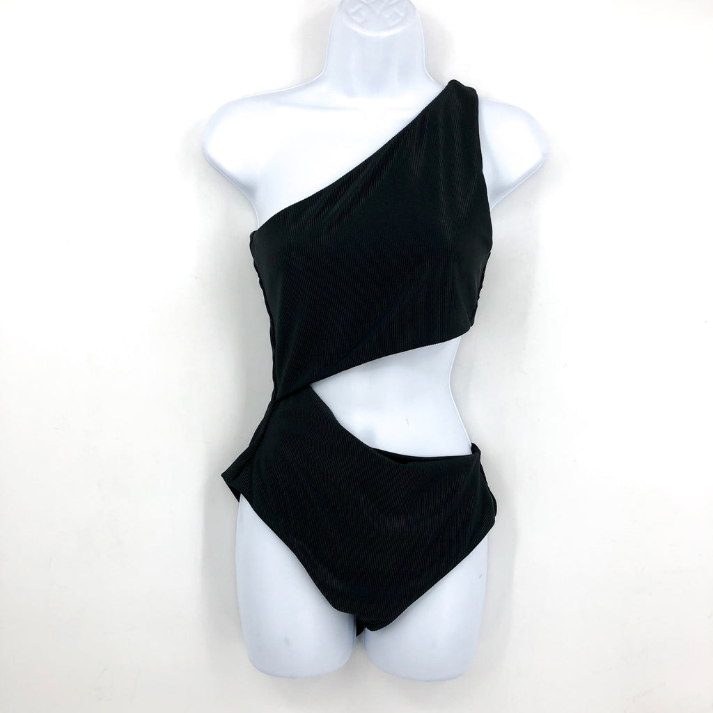 BEACH RIOT Celine Cutout One-Shoulder One-Piece Swimsuit Medium Black NWT