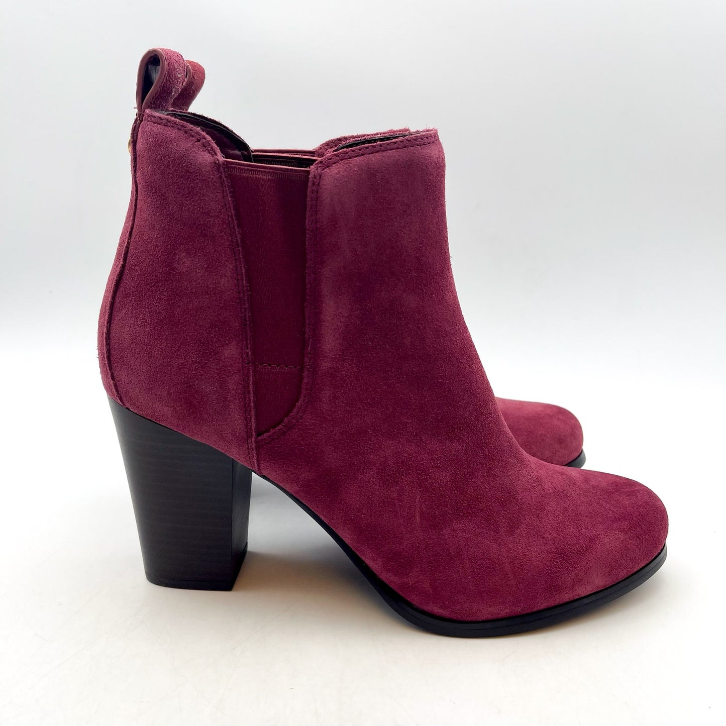 MICHAEL KORS Women's Evaline Suede Heeled Bootie 9M Mulberry Red Pull-On NWOB