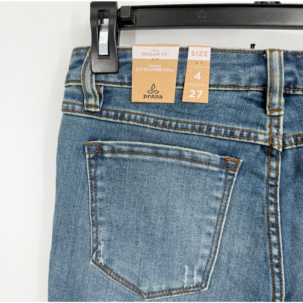PRANA Womens Sienna Jeans 27x33 US 4 Tall True Blue Mid Rise Stretch Denim NWTf