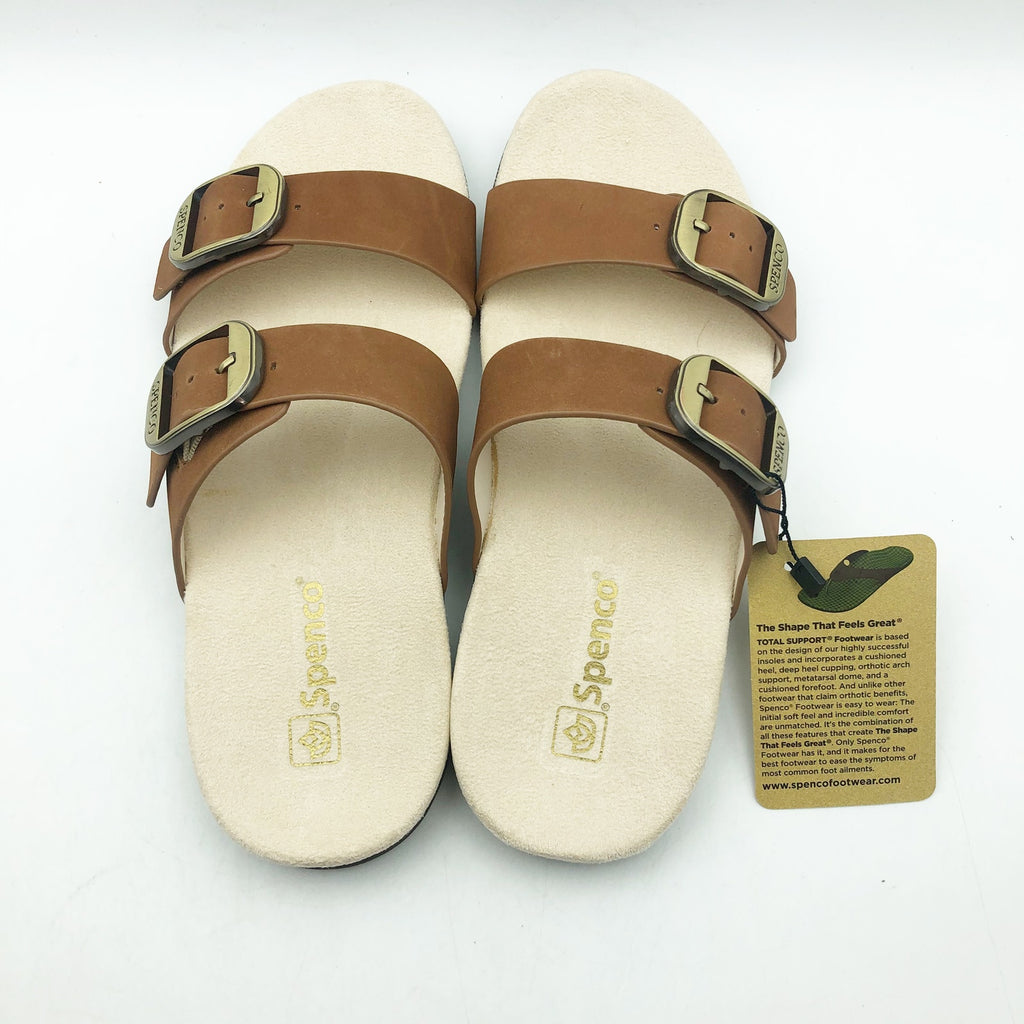 Spenco Womens Vista Slip On Sandals Size 7.5 Tan Saddle Leather APMA Comfort NIB