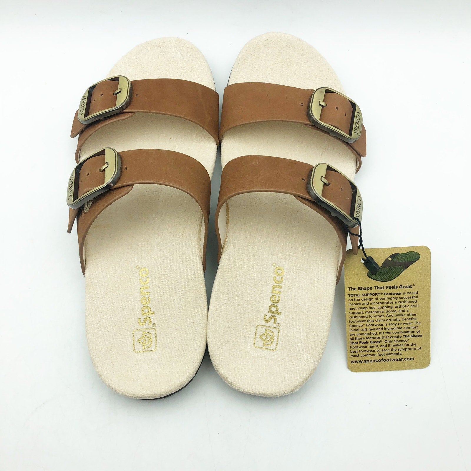 Spenco Womens Vista Slip On Sandals Size 7.5 Tan Saddle Leather APMA Comfort NIB