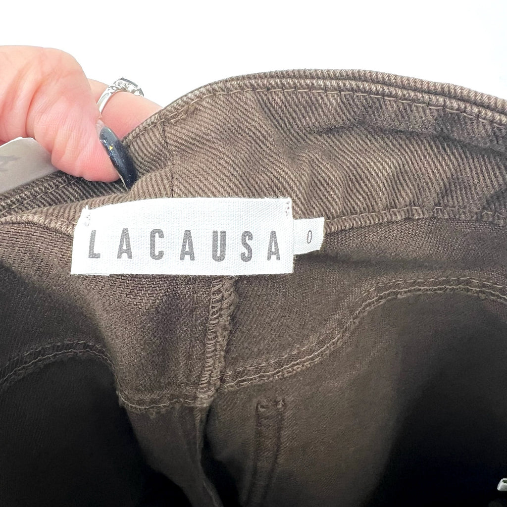 LACAUSA Women's Aiden Trouser Jeans Size 0 Green Brown Nori Wash Mid Rise NWT
