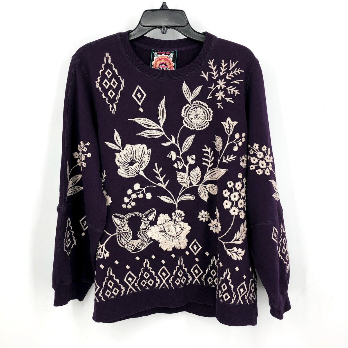JOHNNY WAS Women's Ivey High Slit Sweatshirt Medium Deep Purple Floral NWT