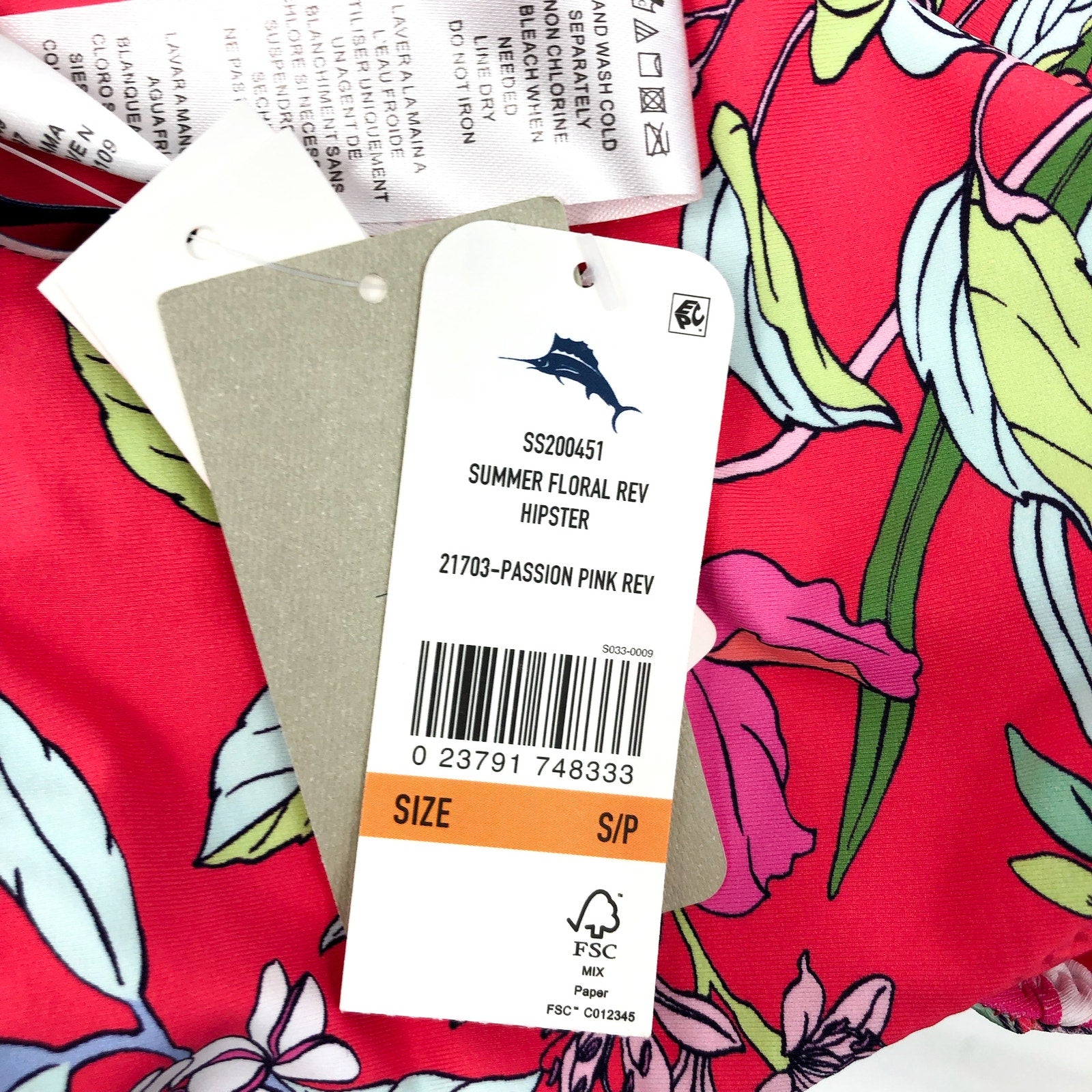TOMMY BAHAMA Summer Floral Reversible Hipster Bottom Small Passion Pink NWT