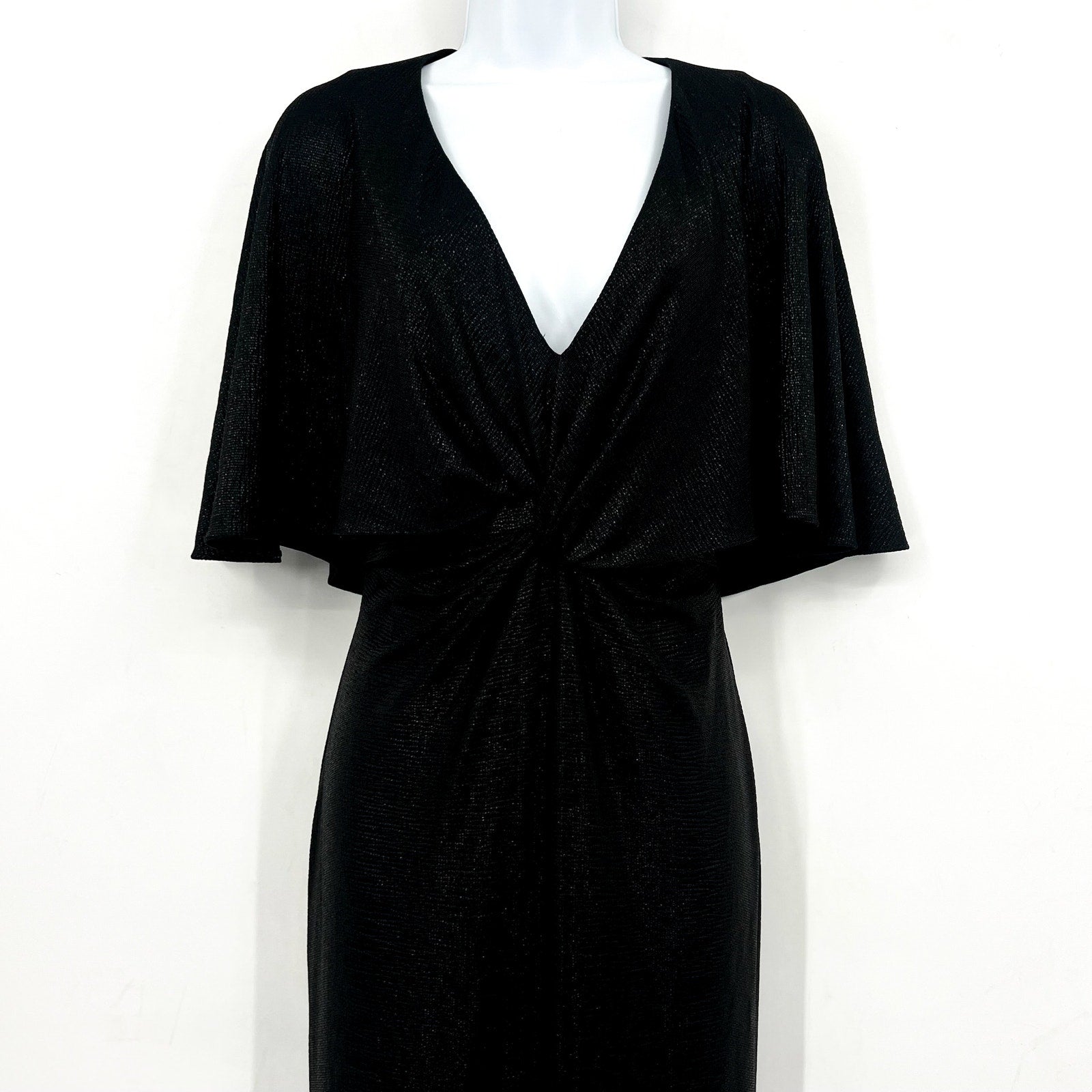 LAUREN RALPH LAUREN Twist-Front Cape Gown Size 6 Black Metallic Knit Dress NWT