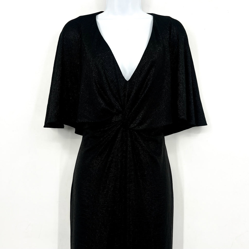 LAUREN RALPH LAUREN Twist-Front Cape Gown Size 6 Black Metallic Knit Dress NWT