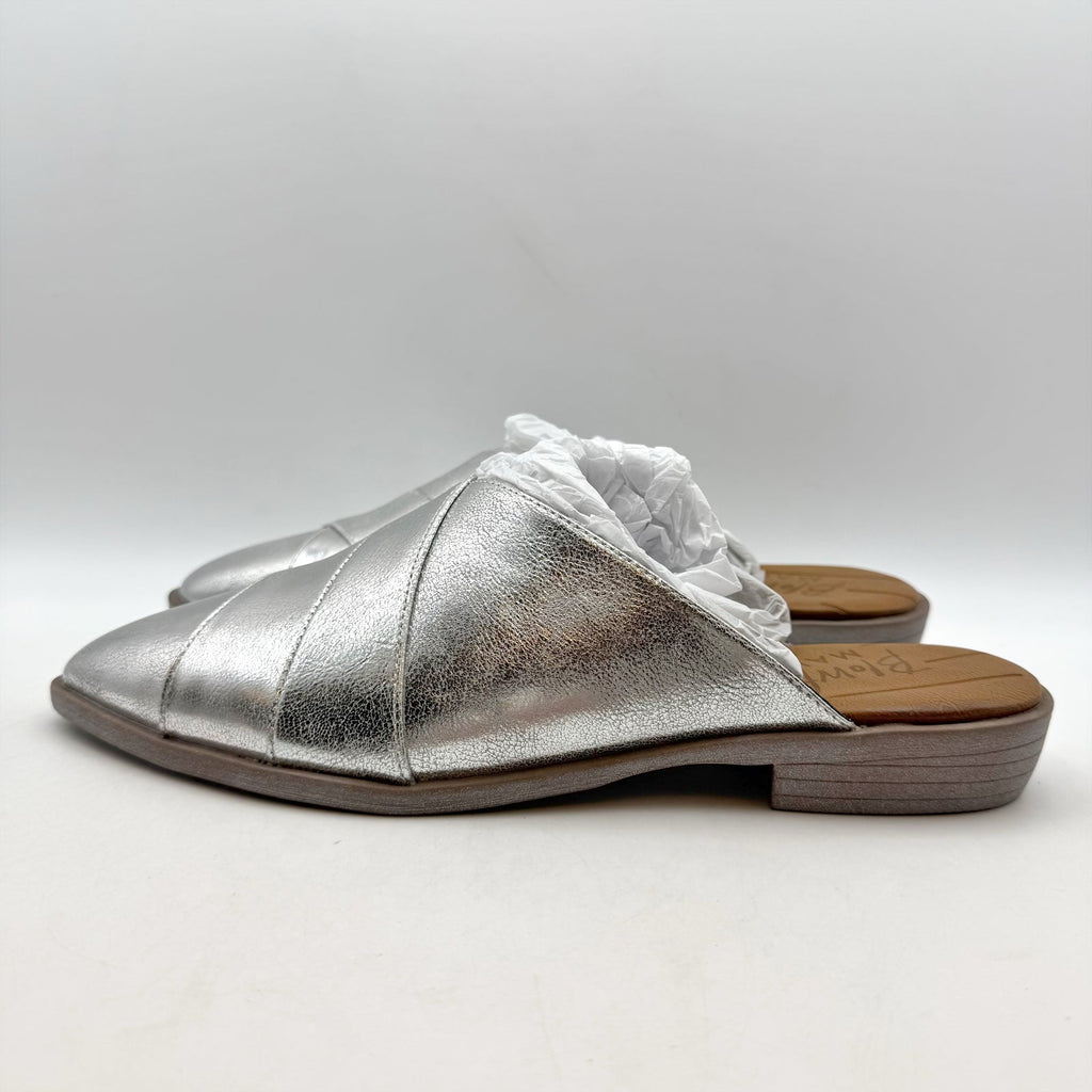 Blowfish Malibu Womens Hazel Mules Size 8.5 M Silver Vegan Leather Flats NIB