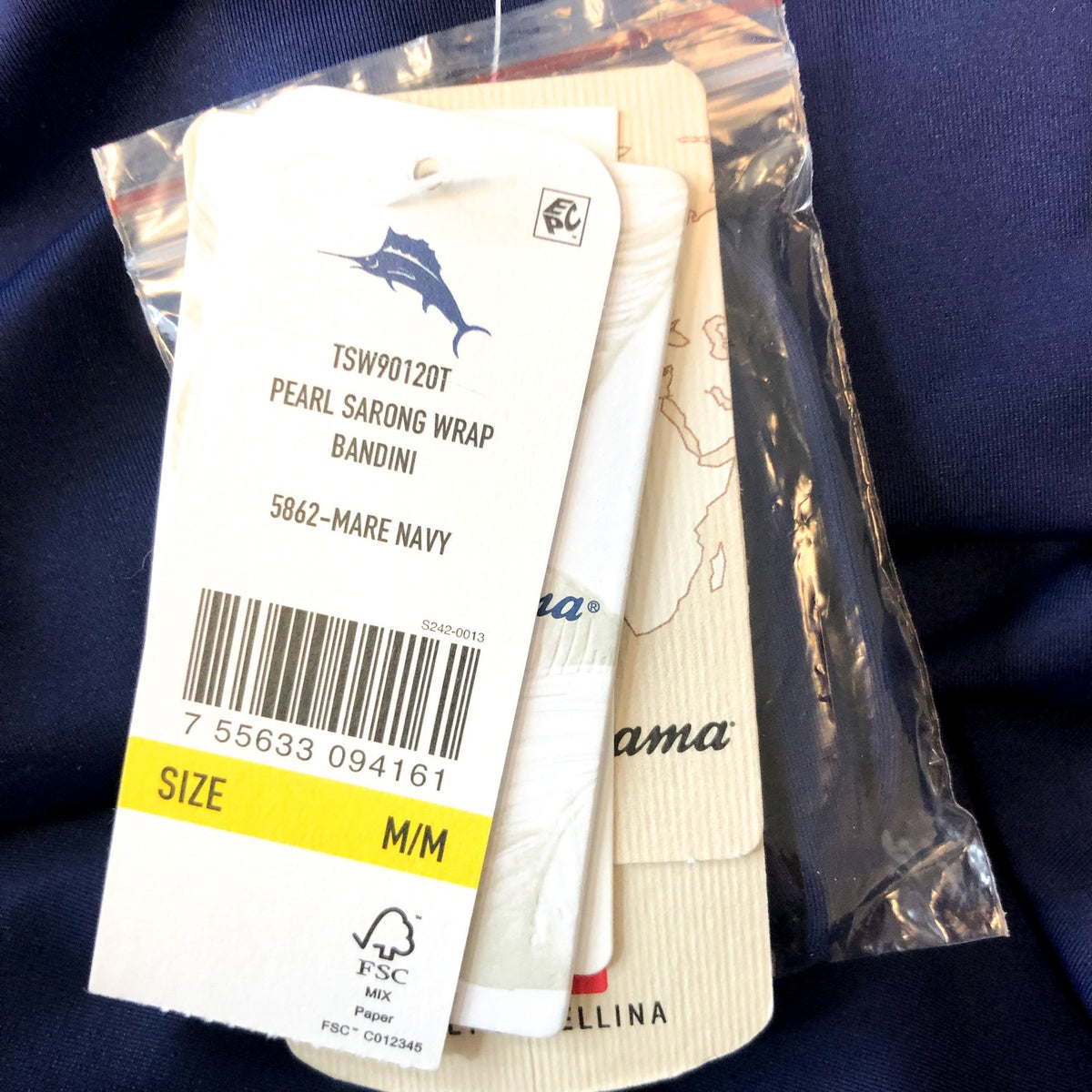 TOMMY BAHAMA  Bandini Swim Top Medium Navy Blue Pearl Sarong Wrap NWT
