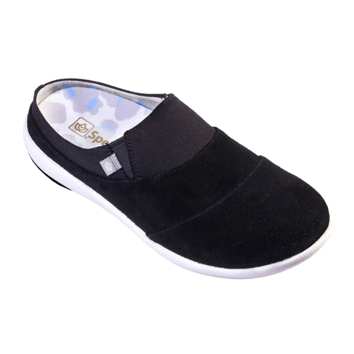 Spenco Women's Siesta Bokeh Layered Clogs Size 6.5 WIDE Black Slip-On NIB