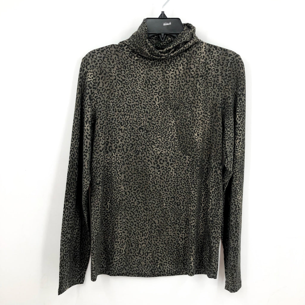 MAJESTIC FILATURES Womens Cashmere Turtleneck Large Size 4 Khaki Cheetah NWT