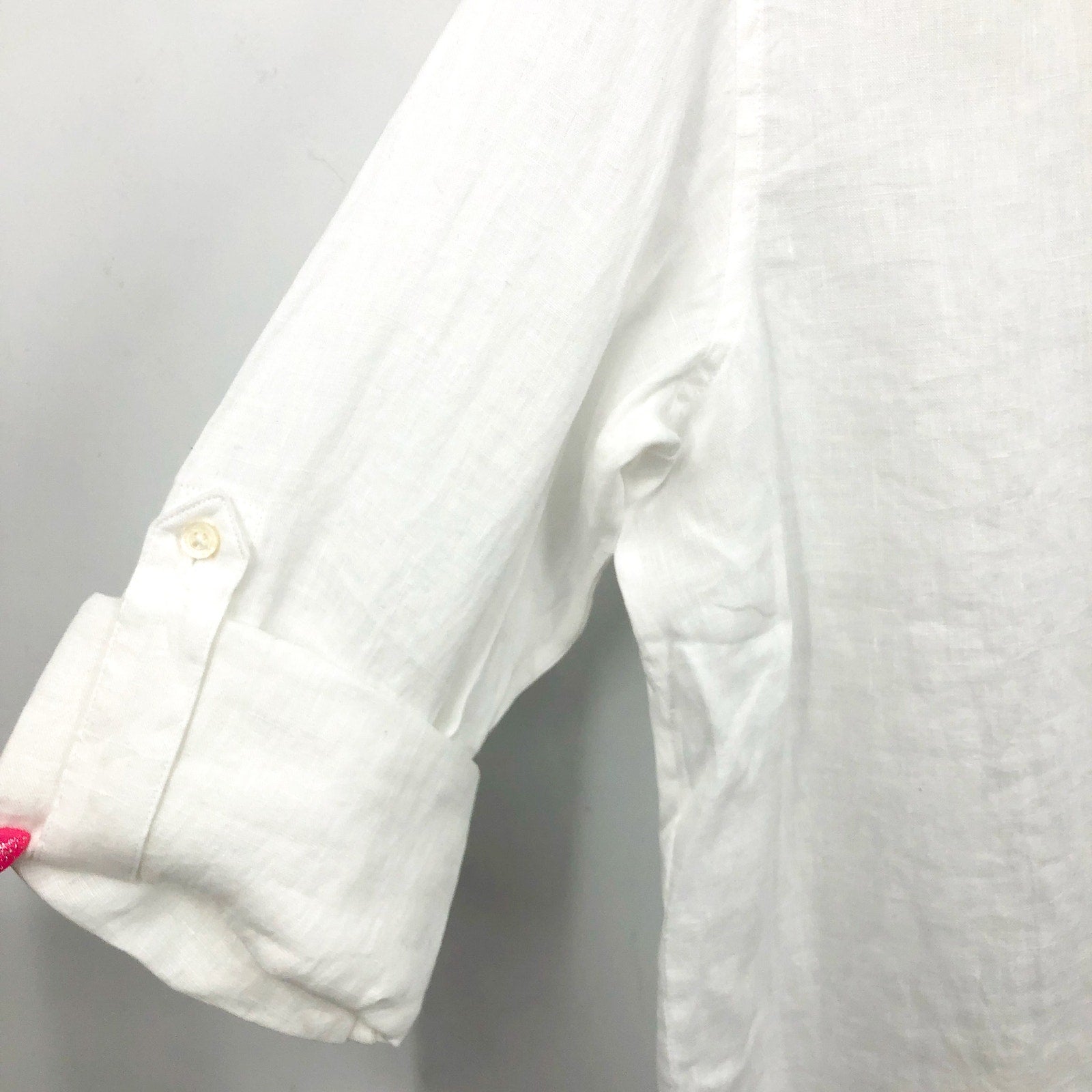 LAUREN RALPH LAUREN Womens Linen Shirt Medium White Roll Tab Sleeve NWT