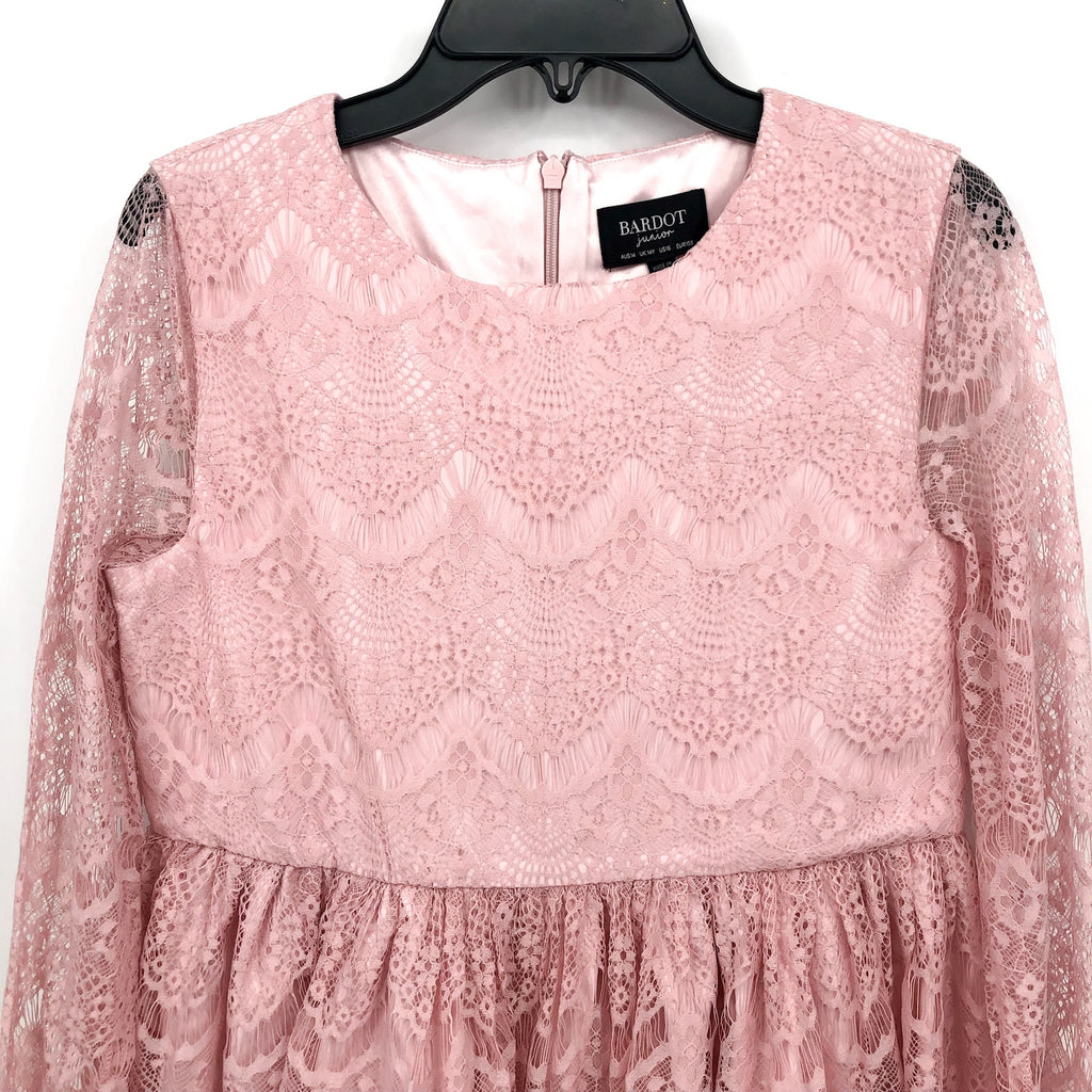 BARDOT JUNIOR Girl Gertrude Lace Dress Size 14 Pink Potpourri Long Sleeve NWT