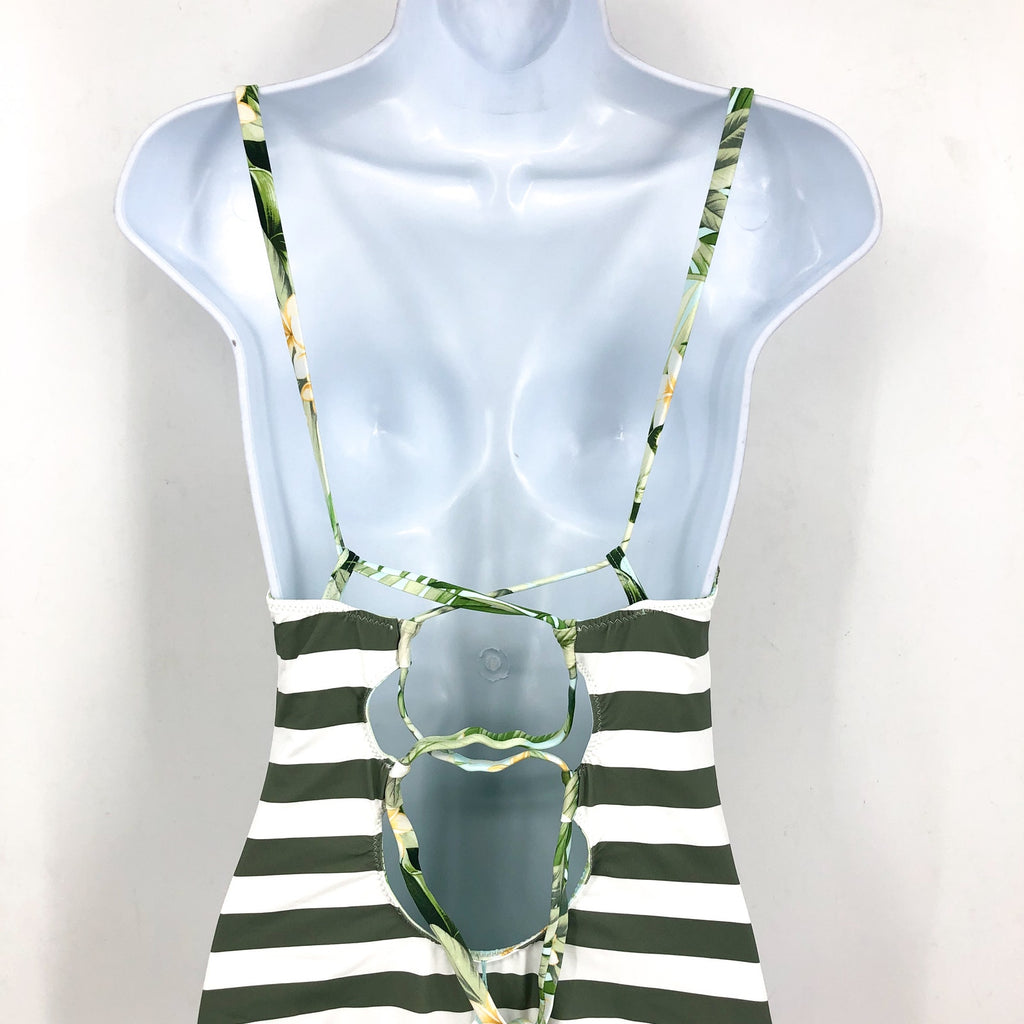 TOMMY BAHAMA Paradise Frond Reversible One-Piece Swimsuit Size 4 Green White NWT