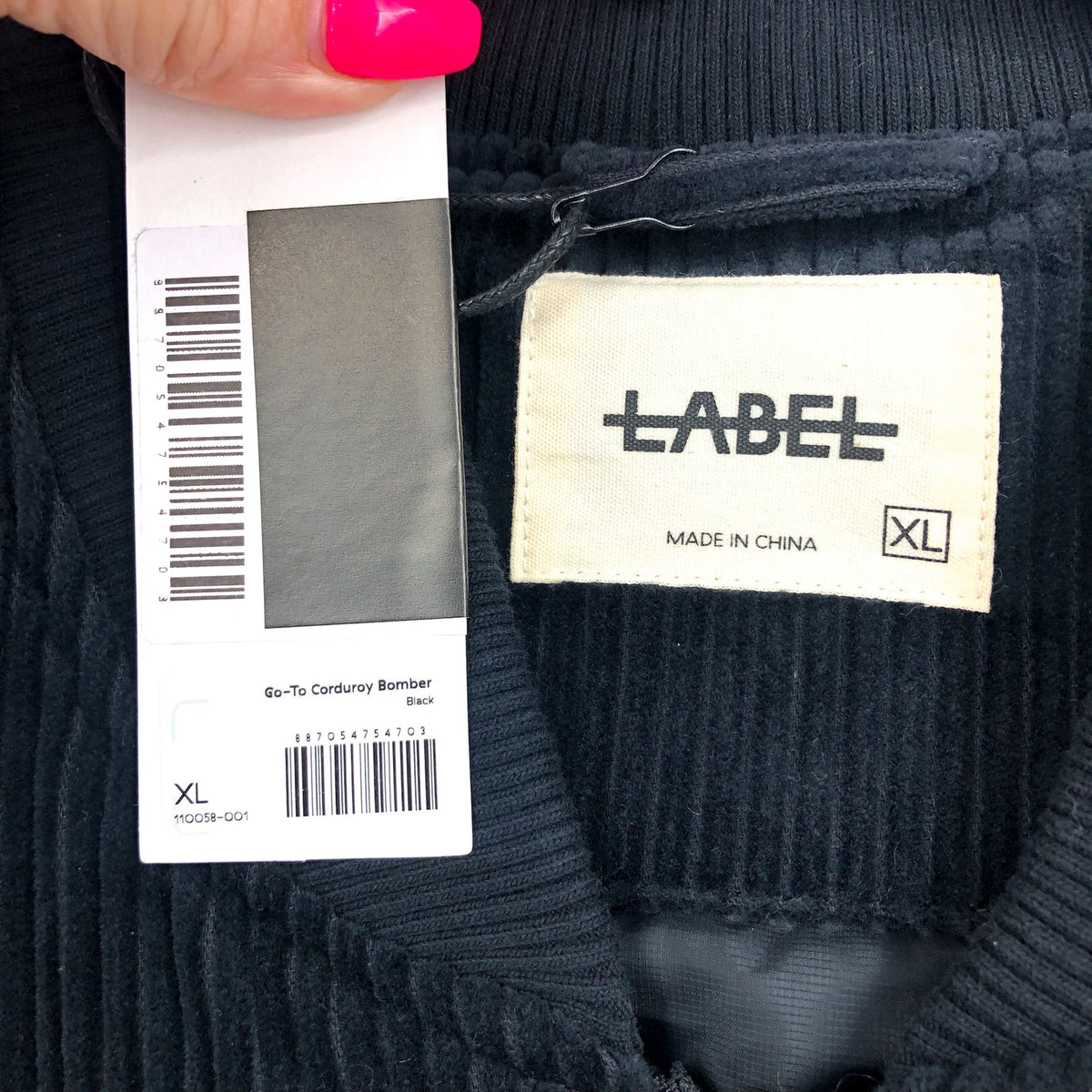LABEL Unisex Go-To Corduroy Bomber Jacket XL Black Full Zip Long Sleeve NWT