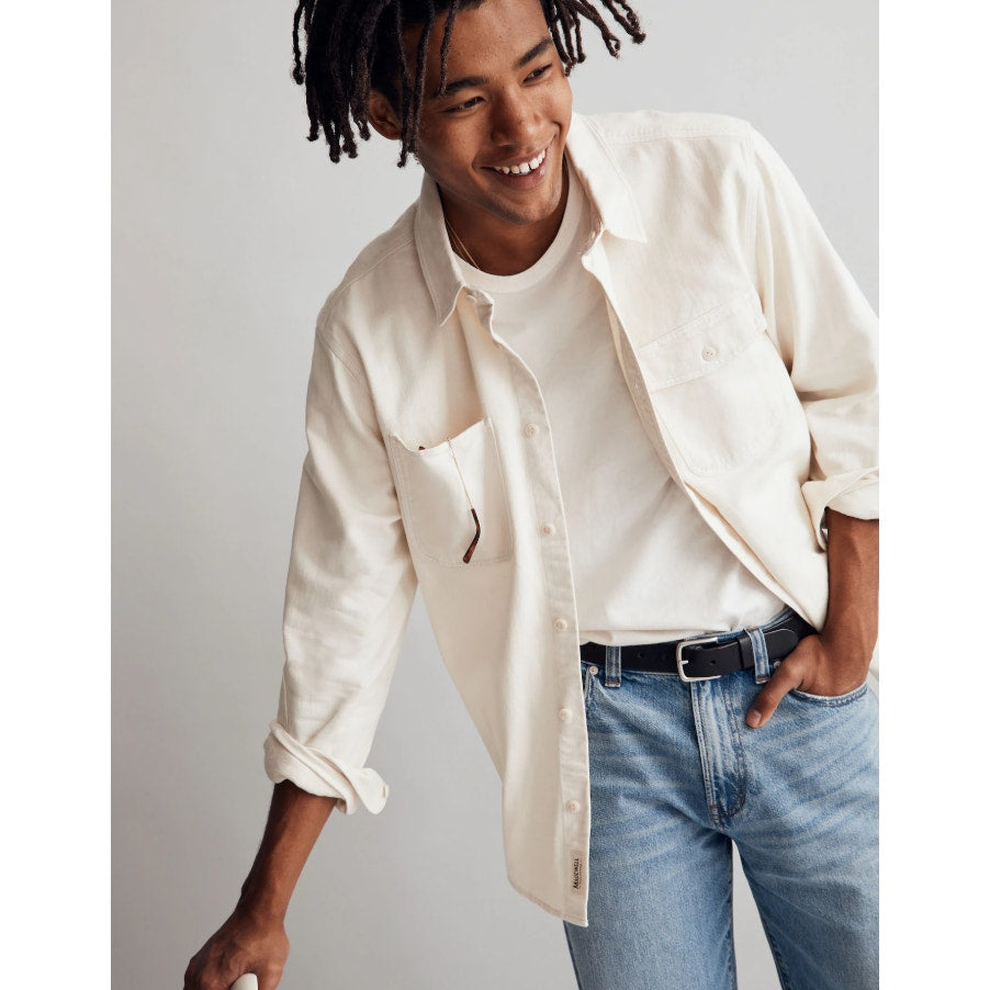 MADEWELL Men's Garment-Dyed Work Shirt Large Cream Long Sleeve NB643 NWT