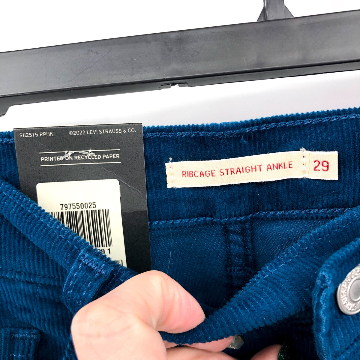 LEVI'S Ribcage Straight Ankle Corduroy Pants 29x27 US 8 Sea Blue 79755-0025 NWT