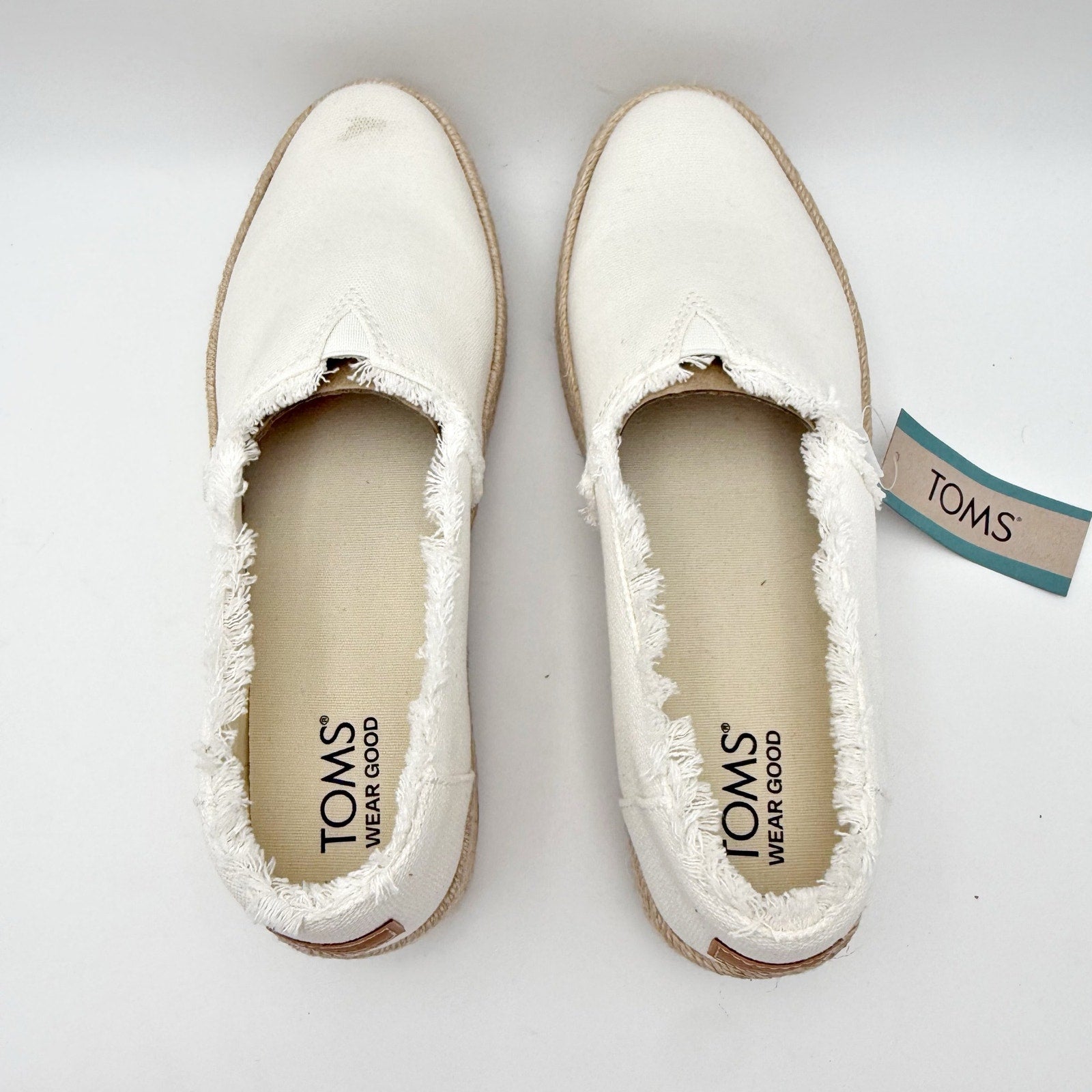 TOMS Womens Valencia Platform Slip On Shoes Size 7.5 White Canvas Casual NWOB