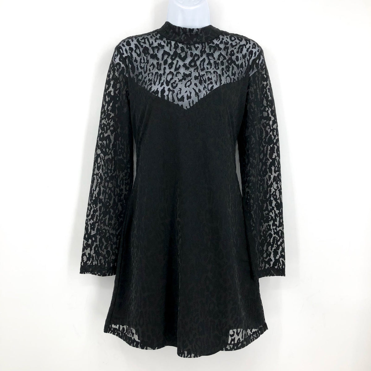 ALLSAINTS Women's Hanna Anita Devore Leopard Print Mini Dress Size 10 Black NWT