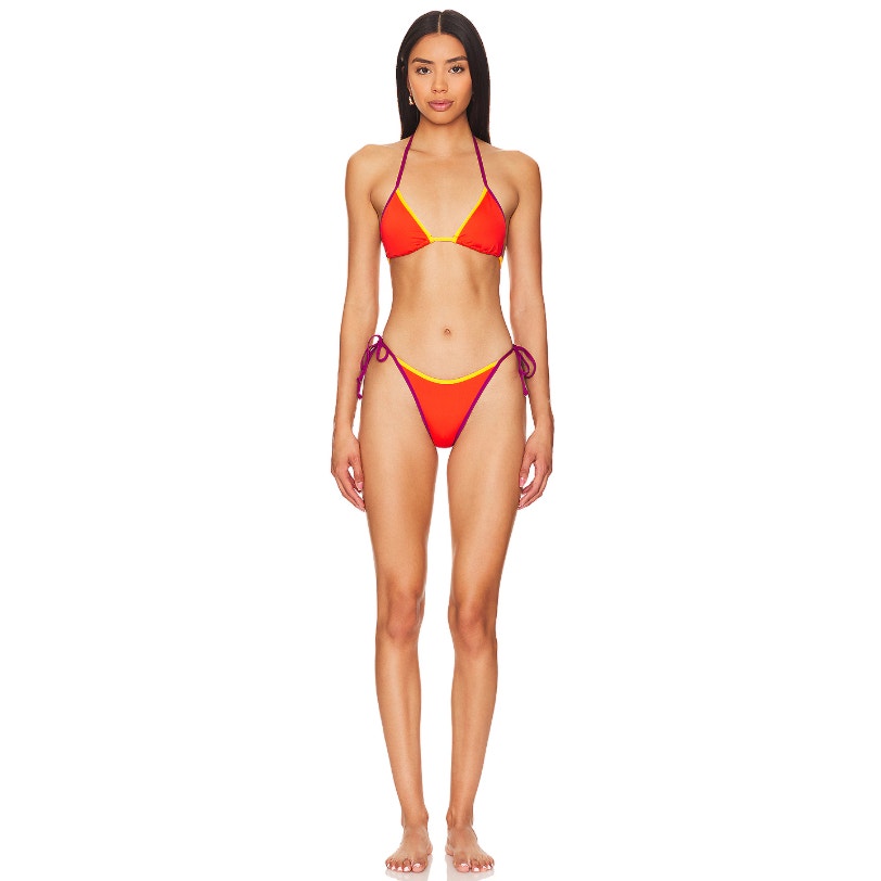 L*SPACE Women's Levy Side Tie Bitsy Bikini Bottom Small Red Purple NWT