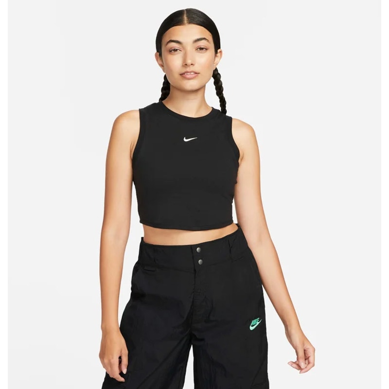 NIKE Sportswear Chill Knit Tight Cropped Mini-Rib Tank Top XS Black NWT