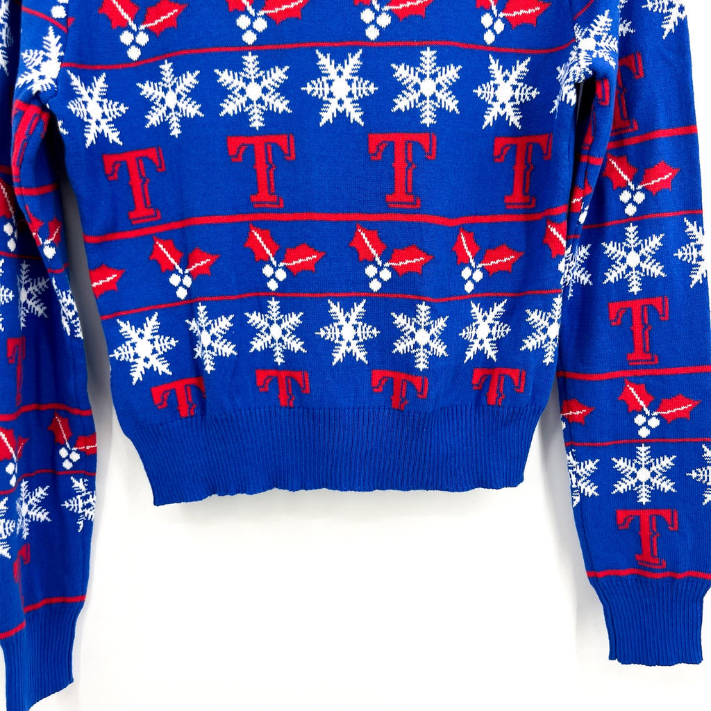 MLB GENUINE MERCHANDISE Texas Rangers T Snowflakes Sweater Large Royal Blue NWT