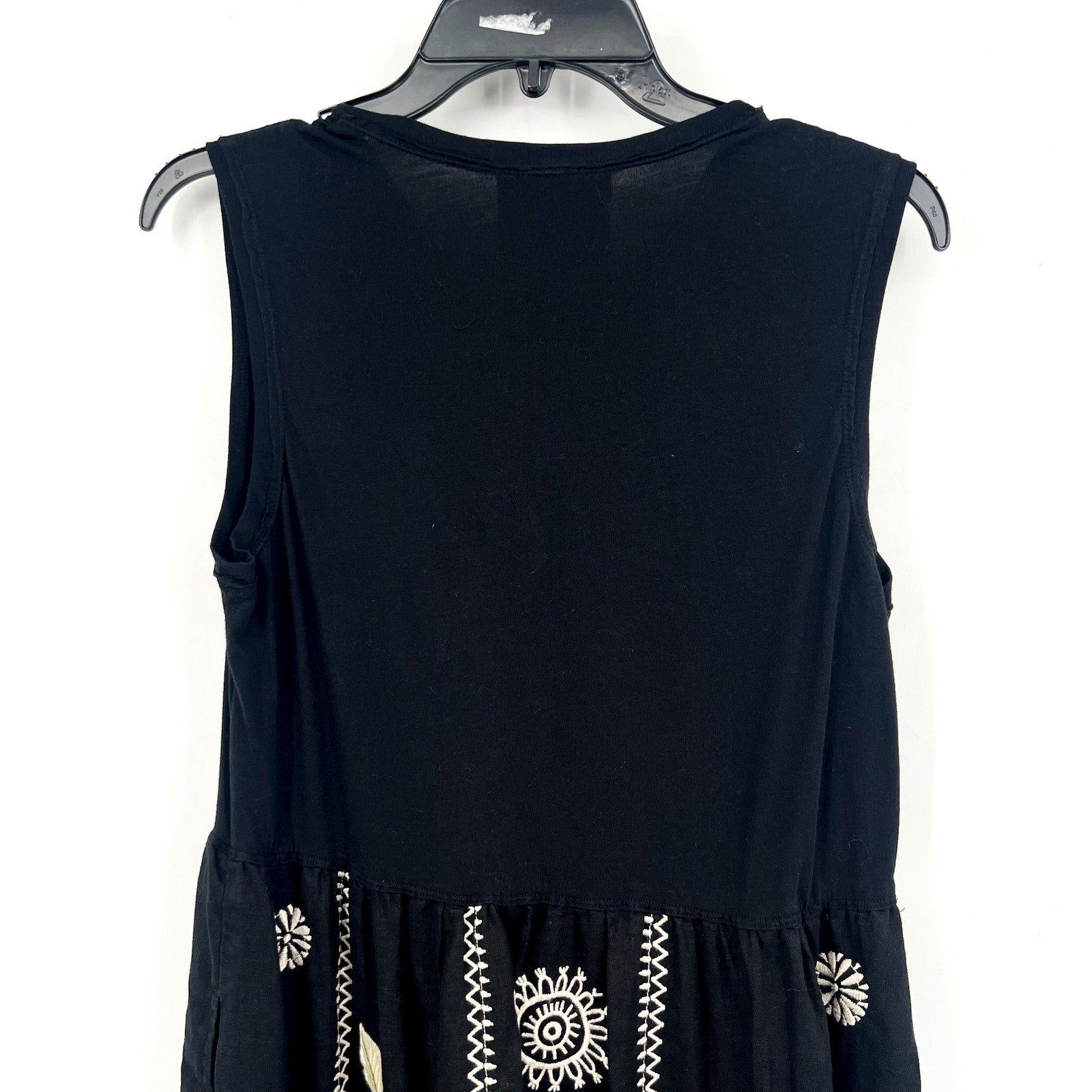 JOHNNY WAS Della Tank Midi Dress Medium Black Floral-Embroidered Linen NWT