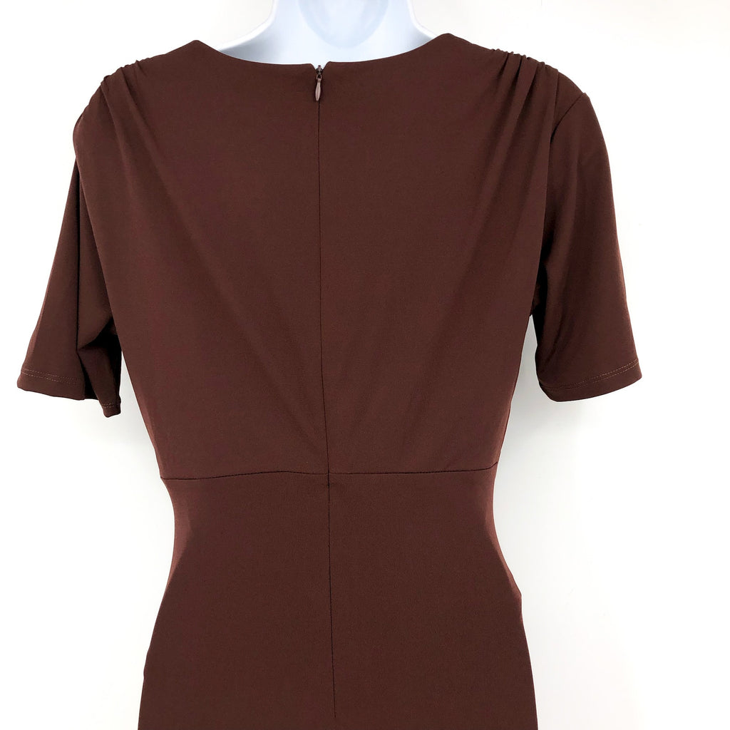 ALEXIA ADMOR Keaton Ruched Sheath Midi Dress Small Brown Short Sleeve NWT