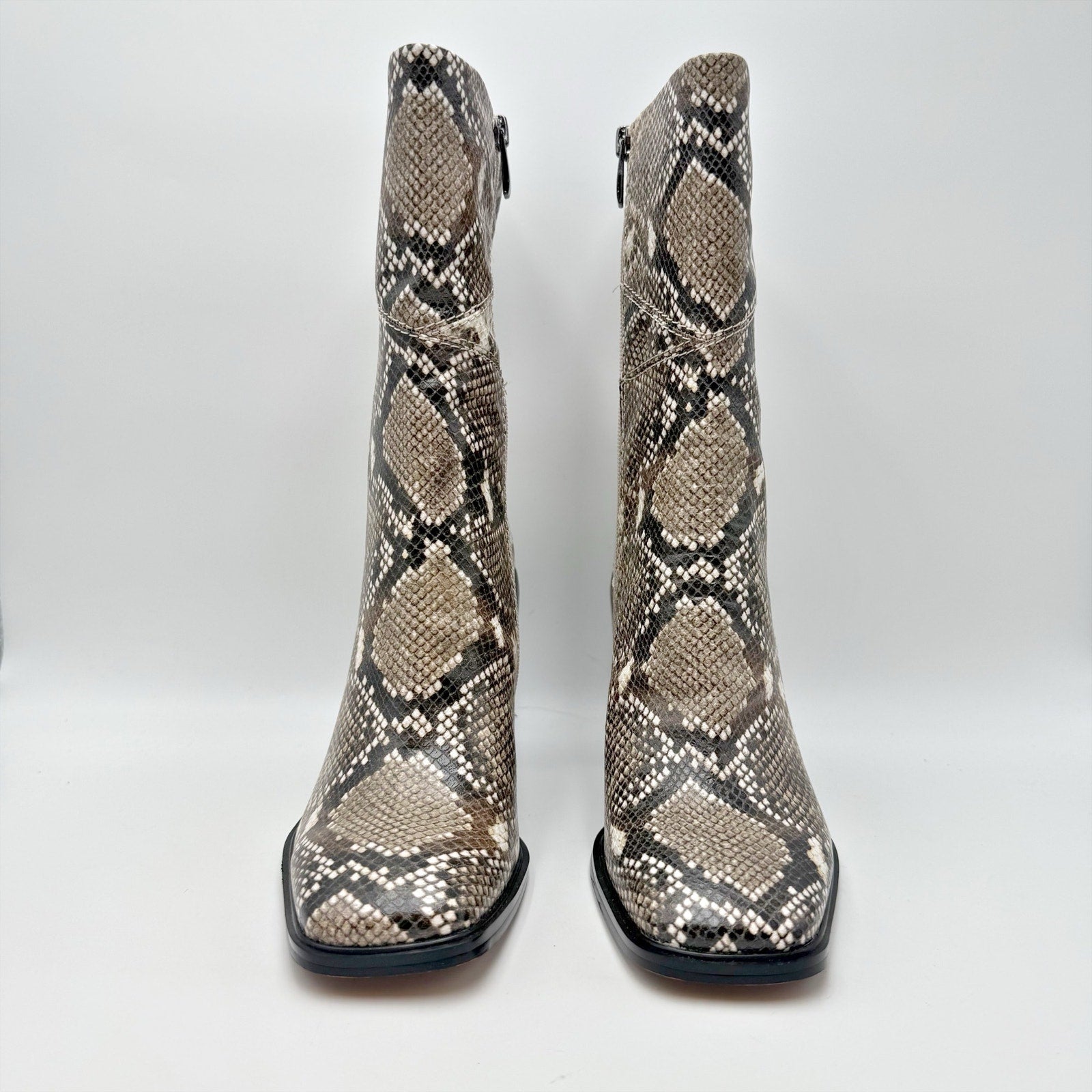 Franco Sarto Womens Stevie Mid Calf Boots Size 8.5 Tan Black Snake Leather NWOB