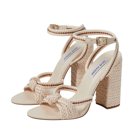 Steve Madden Womens Malou Heeled Sandals US 7 M EU 37.5 Tan Cream Leather NIB