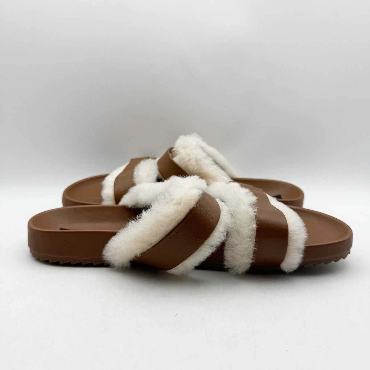 Senso Womens Dalley Slide Sandals EU 42 US 12 M Brown Leather Shearling NWOB