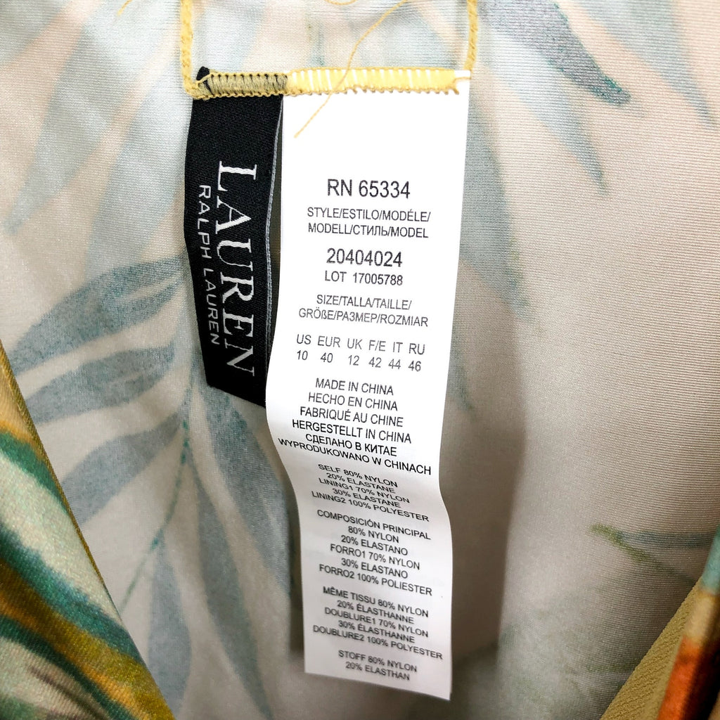 LAUREN RALPH LAUREN Tankini Top & Bottom Set Size 10 Gold Tropical-Print NWOT