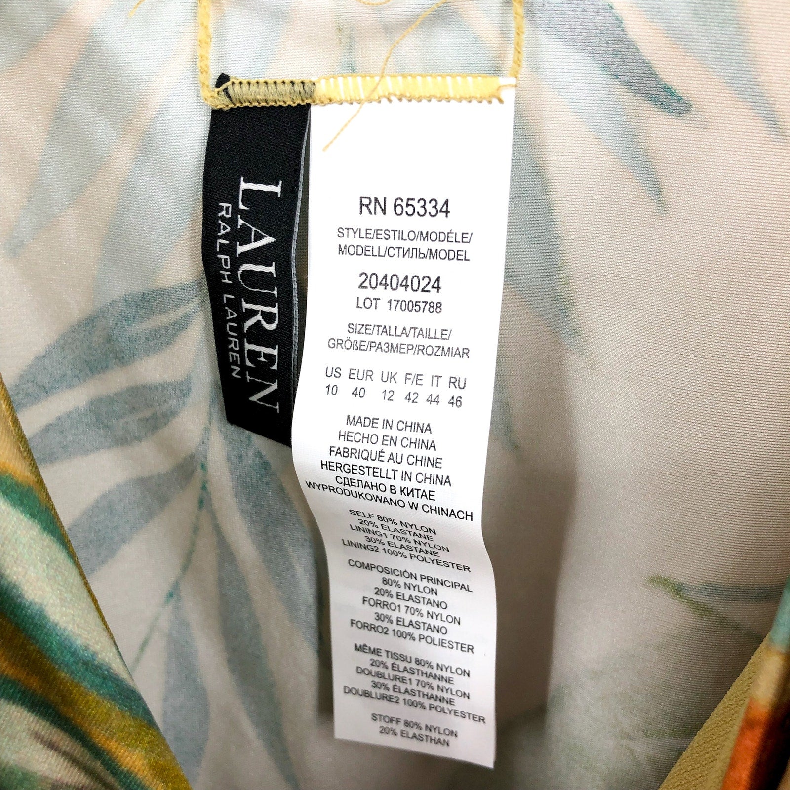 LAUREN RALPH LAUREN Tankini Top & Bottom Set Size 10 Gold Tropical-Print NWOT